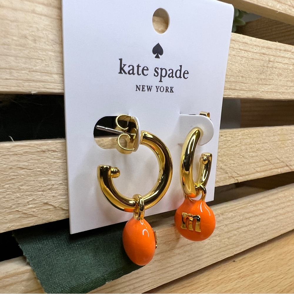 Kate Spade Gold/Orange M&M hoop earrings - Picture 4 of 7